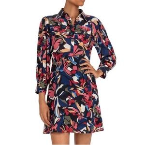 Ba&sh Blue Retro Floral Print Catty Lady Mini 3/4 Sleeve Day Dress